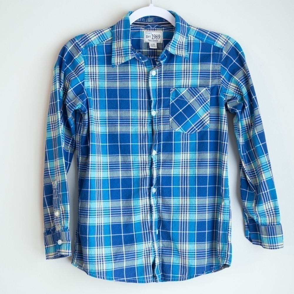 The Children's Place Plaid Button Down Long Sleeve Shirt boy's size large (10-12
